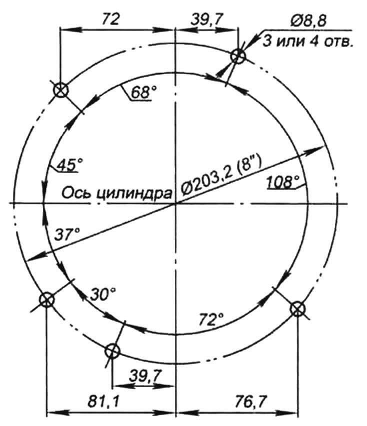 Схема размещения крепежных отверстий на двигателях фирмы Champion (вид снизу)